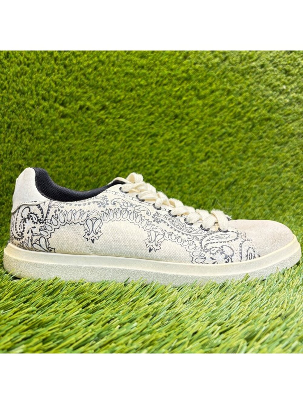 Tory Burch Howell Paisley-Print Womens Size 7 Gray Black Athletic Shoes Sneakers